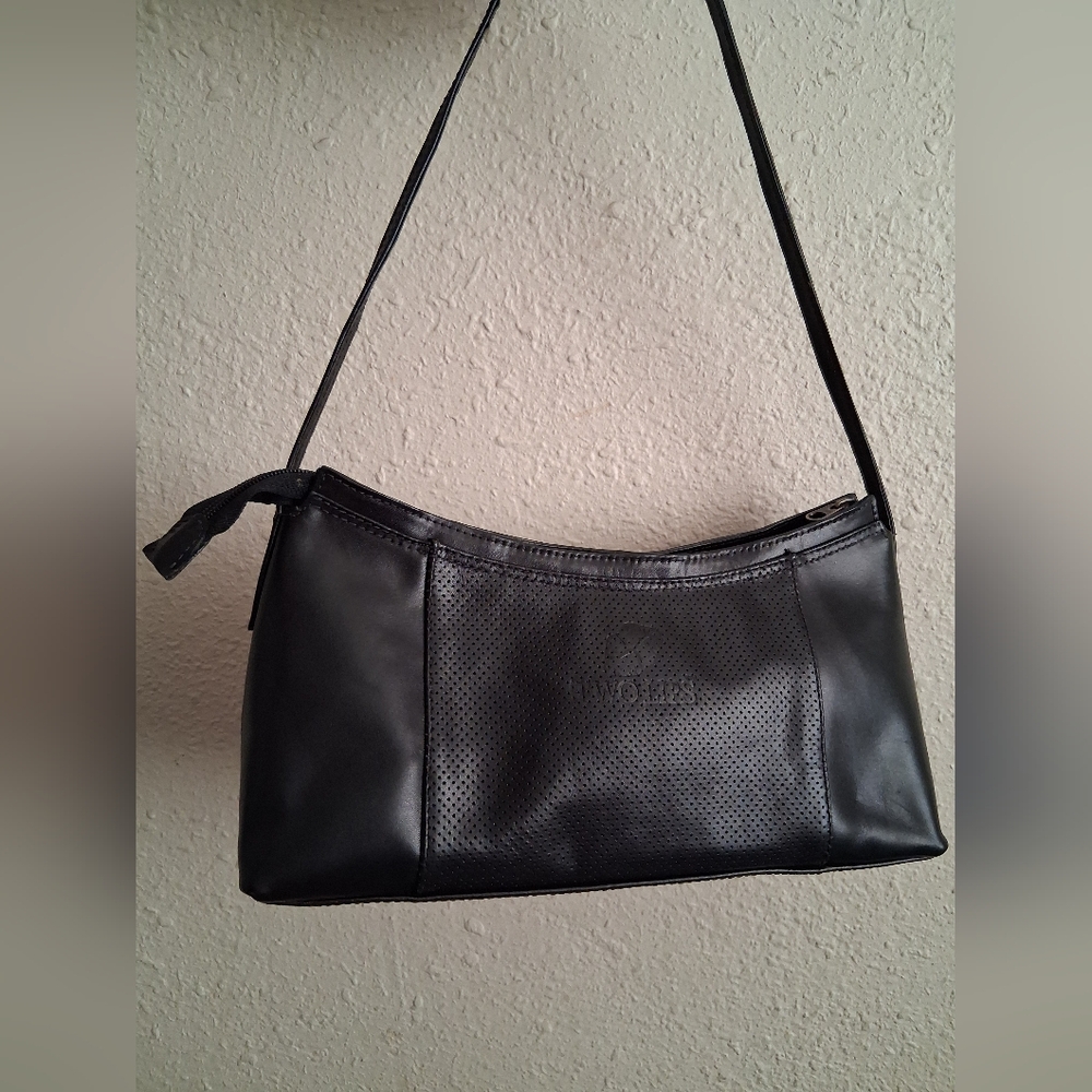 Two Lips Black Faux Leather Shoulder Bag